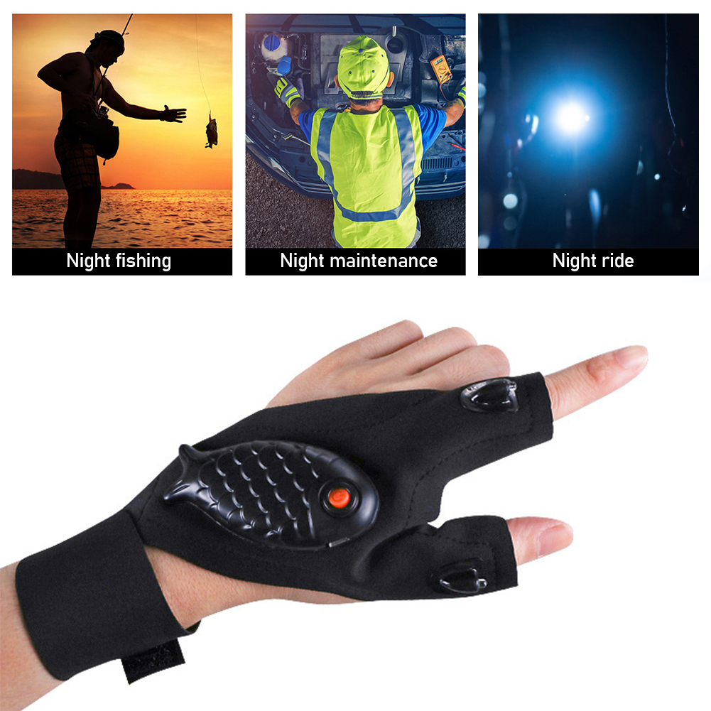 Bilreparationssatser Uppladdningsbara ficklampa Handskar Universal Fingerless Handskar LED-belysning Reparation Fingerlampa För Utomhus Nattfiske Camping Vandringsredskap