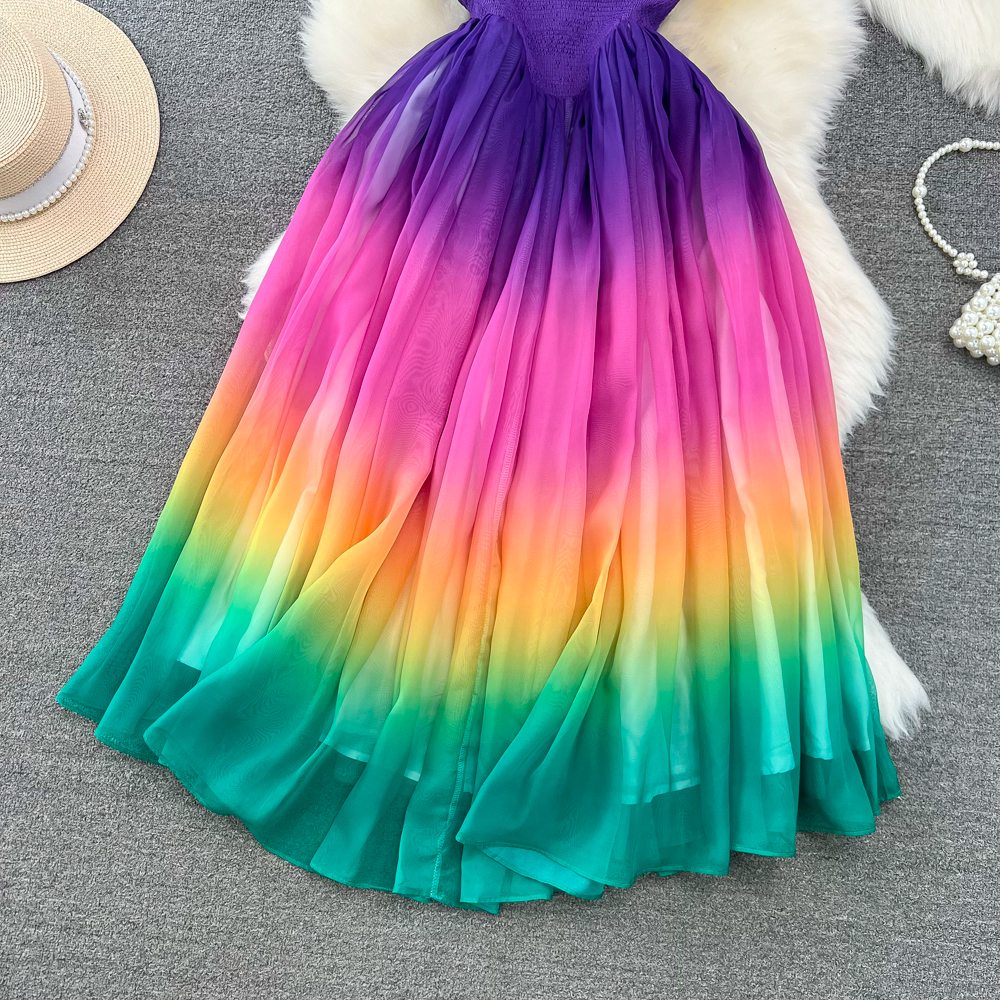 Casual Dresses Women Fashion Summer Tank Dress Elegant Gradient Color Round Neck Sleeveless Slim A Line Long Holiday Beach Party Dress 2024