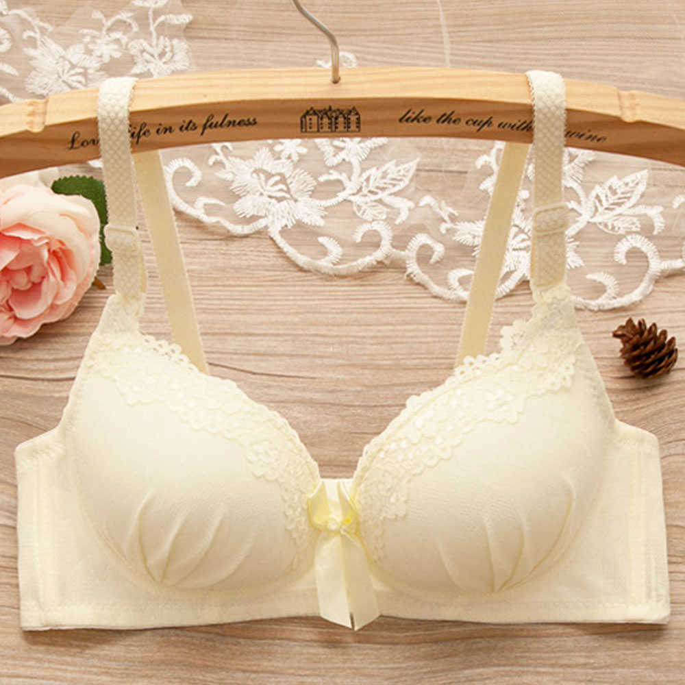 Bras Fashion Teenage Girl Push Up Bra Padded Lace Bralette Bow Wire Free Brassiere Underwear Sexy Lingerie BH P230417