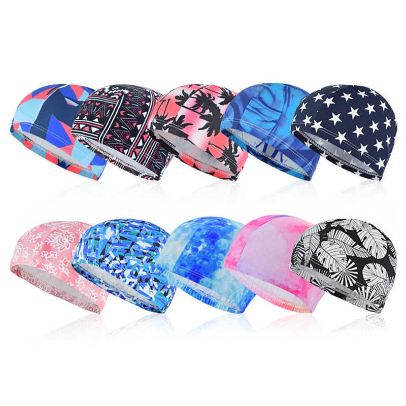 Bonnets de natation haute élastique bonnet de bain hommes femmes taille libre solide fleurs imprimé cheveux longs sport natation piscine chapeau Nylon Turban au hasard P230418