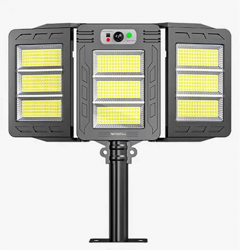 Outdoor Floodlights, 800 LED 5000LM Solar Waterproof Lights with Remote Control, IP65 Security Flood Light with 3 Modes, 3 Heads 270° Illumination for Porch Yard Patio