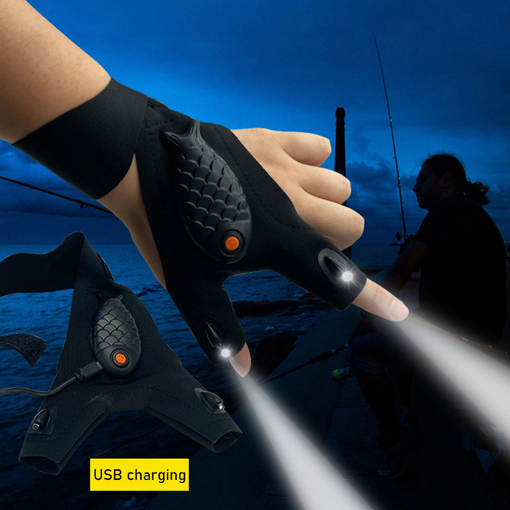 Autoreparatiesets Oplaadbare zaklamphandschoenen Universele vingerloze handschoenen LED-verlichting Reparatie vingerlamp voor buiten Nachtvissen Camping Wandelen Tool