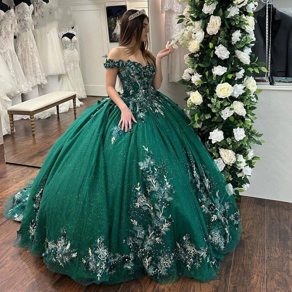 Emerald Green Quinceanera Dress For Girl Sweetheart Sequin Lace Ball Gown Appliques Party Dresses Vestidos De 15 Anos