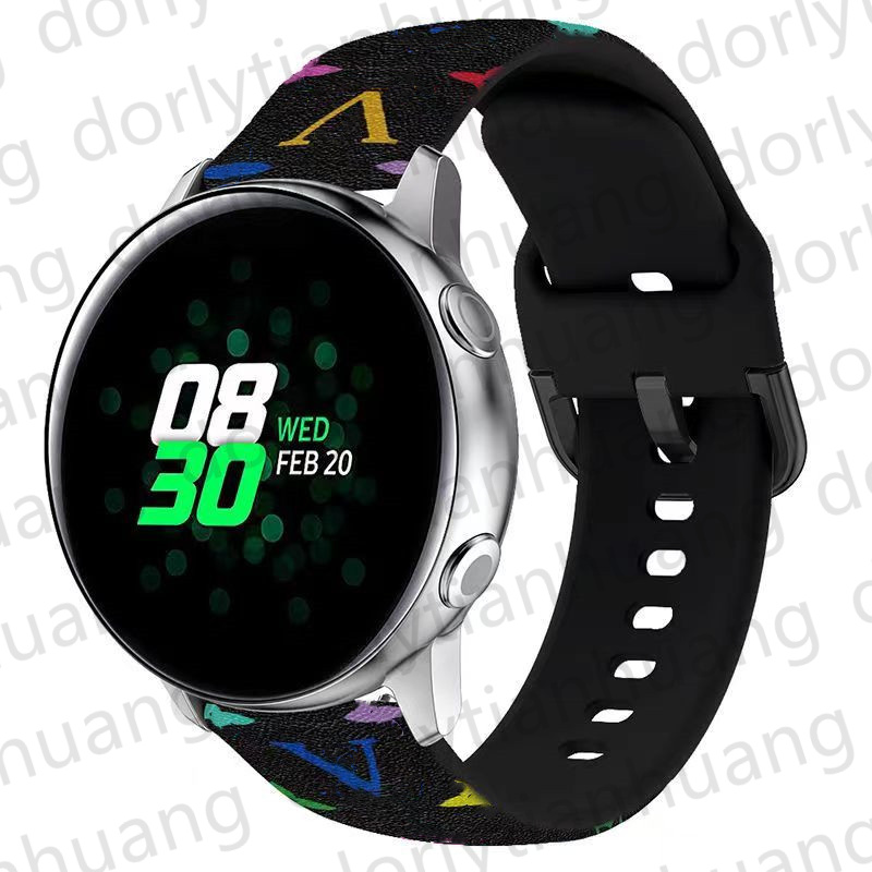 Bracelet de montre 20 mm 22 mm pour montre Samsung Galaxy 4 5 bandes classique 46 mm 42 mm actif 2 3 Bracelet d'affaires classique en silicone avec impression couleur Bracelet Huawei Watchstrap gt 2/3 / Pro