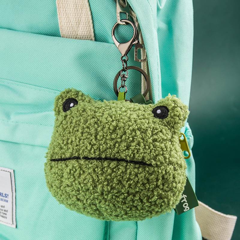 Internet Celebrity Popular Green Plush Frog Doll Buckle Rope Creative Cute Little Frog Bag Keychain Pendant