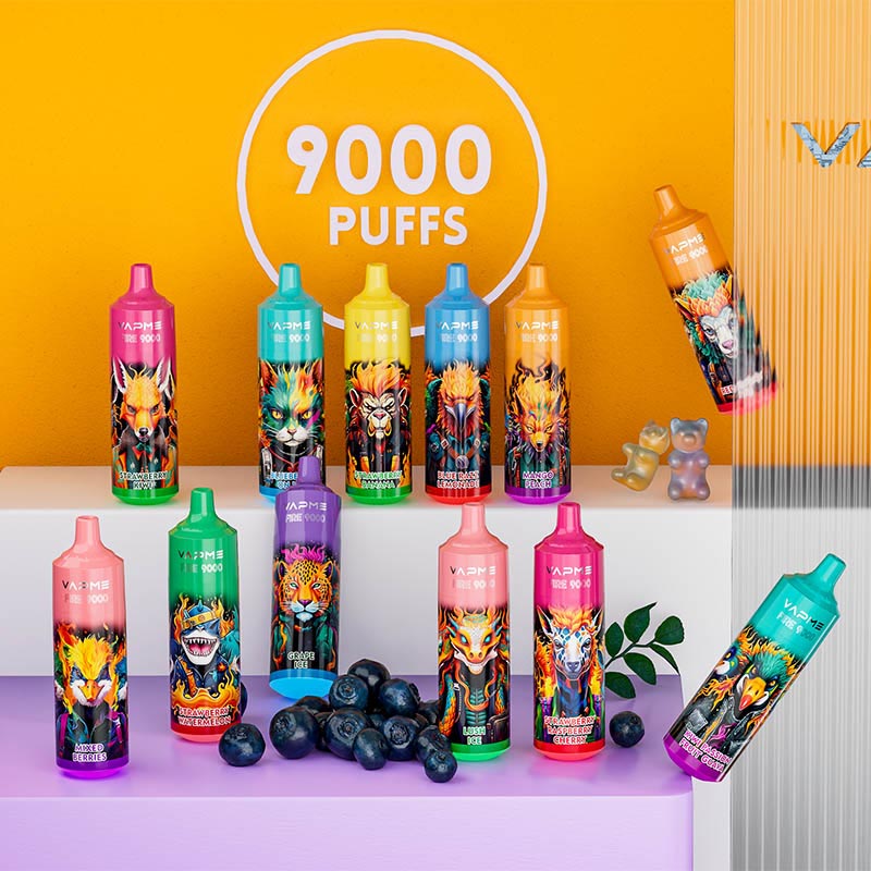 Original VAPME Fire 9000 Puffs Disposable Vape 18ML profilled Pen Pods E Cigarette 0/2/3/5% Nic With 850mAh 18 flavors Rechargeable Battery Mesh Coil VS ELFWORLD ZOOY BAR