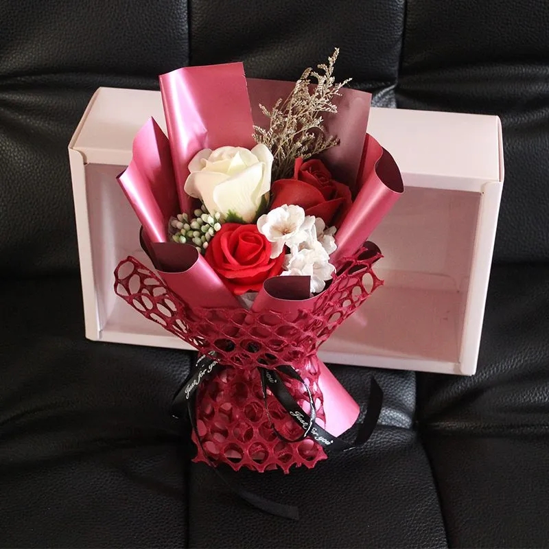 Saint Valentin Party Favor 3 Rose Savon Bouquet décoration de mariage Coffret cadeau bouquets de fleurs de Noël Cadeaux d'anniversaire pour petite amie femme dh86