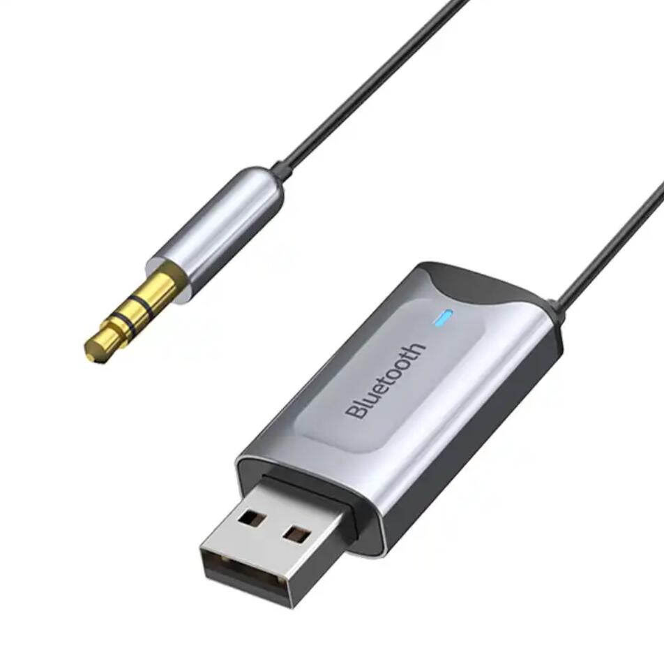 Bluetooth 보조 어댑터 Dongle USB에서 3.5mm 잭 자동차 오디오 보조 자동차 TF 카드 슬롯이있는 자동차 수신기 BT 송신기를위한 핸즈프리 키트