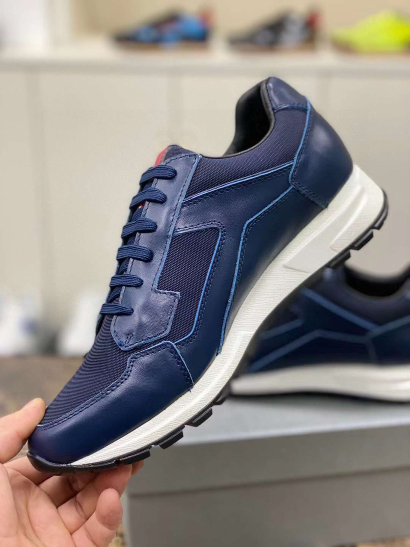 Beroemde heren FLY BLOCK Casual schoenen Hardloopsneakers Italië Originelen Elastische band Lage tops Zwart Blauw Koeienhuid Designer Fantasie Lichtgewicht Sportschoenen Doos EU 38-46