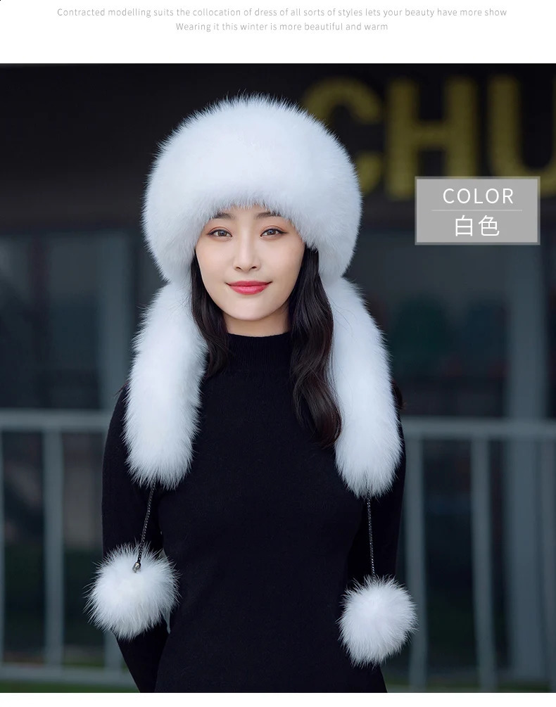 Beanie/Skull Caps High quality genuine fox fur grass women's hat fox weaving winter skiing hat ear protection thickened hat scarf 231118