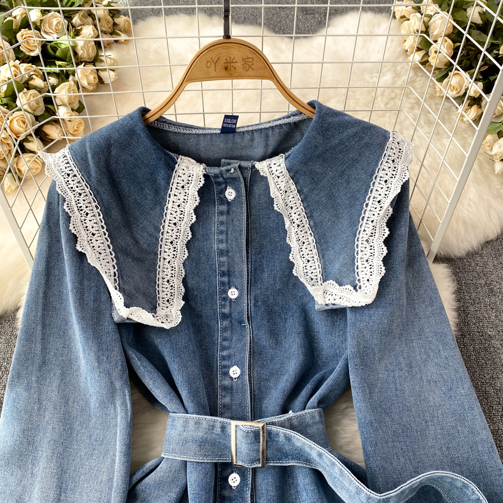 Basic Casual Dresses Women Long Sleeve Denim Single Breasted Waist Short Dress Vestidos Sweet Korean Fashion Tide Spring Autumn 2024