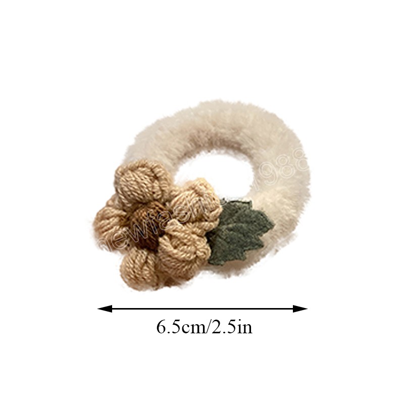 Retro Woolen Weave Flowers Elastic Hair Bands Cute Korean Scrunchie Girls Hair Tie Knitting Hair Rope Girls Hair Accessories