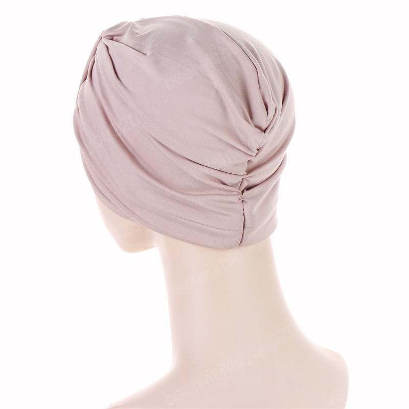 Femmes musulmanes Turban Cap Hijab Bandeau Intérieur Cap Couleur Unie Chimio Chapeau Bonnet Foulard Chapeaux Femme Wrap Cover Perte De Cheveux Caps