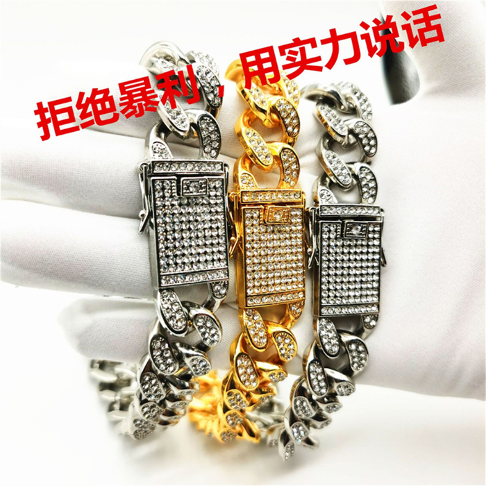 Collier pour hommes, chaîne à maillons cubains, chaînes en or, bijoux glacés, Bracelet en diamant, 20mm, plein de diamants, hip hop pour hommes et femmes