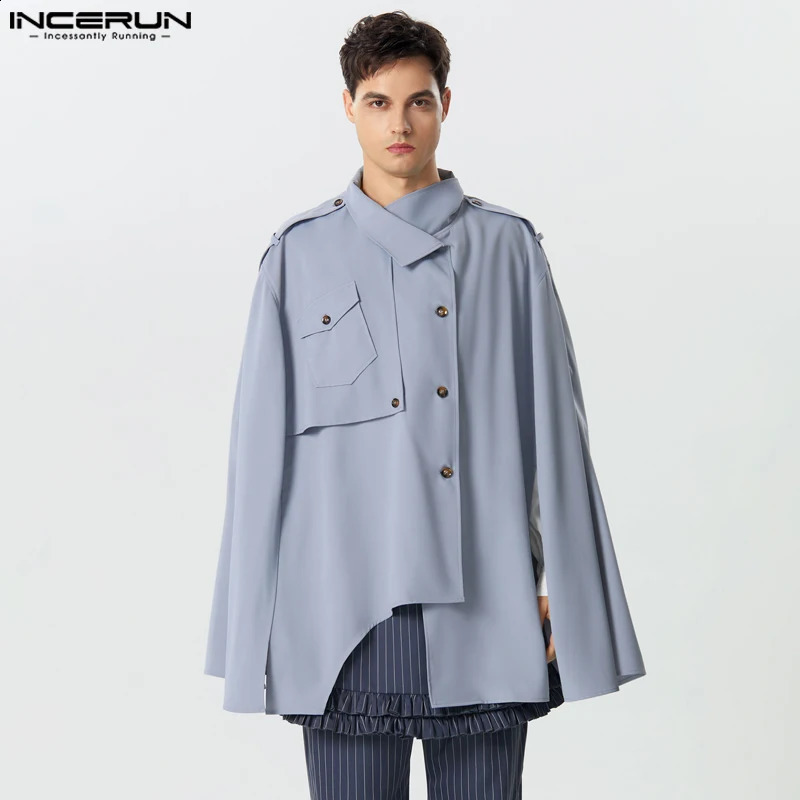 Trenchs pour hommes Incerun Tops Style américain Beaux hommes Solide Lâche Silhouette Split Design Cape Casual Mode All-Match Trench S-5XL 231118