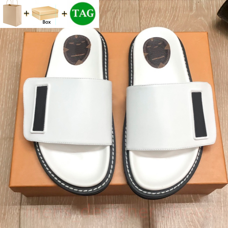 With Box Designer women shoes Magic Tape Slippers Leather Flat Mules black white brown Luxury womens summer knurling Outdoor Rubber sole Slide Sandals size 35-40