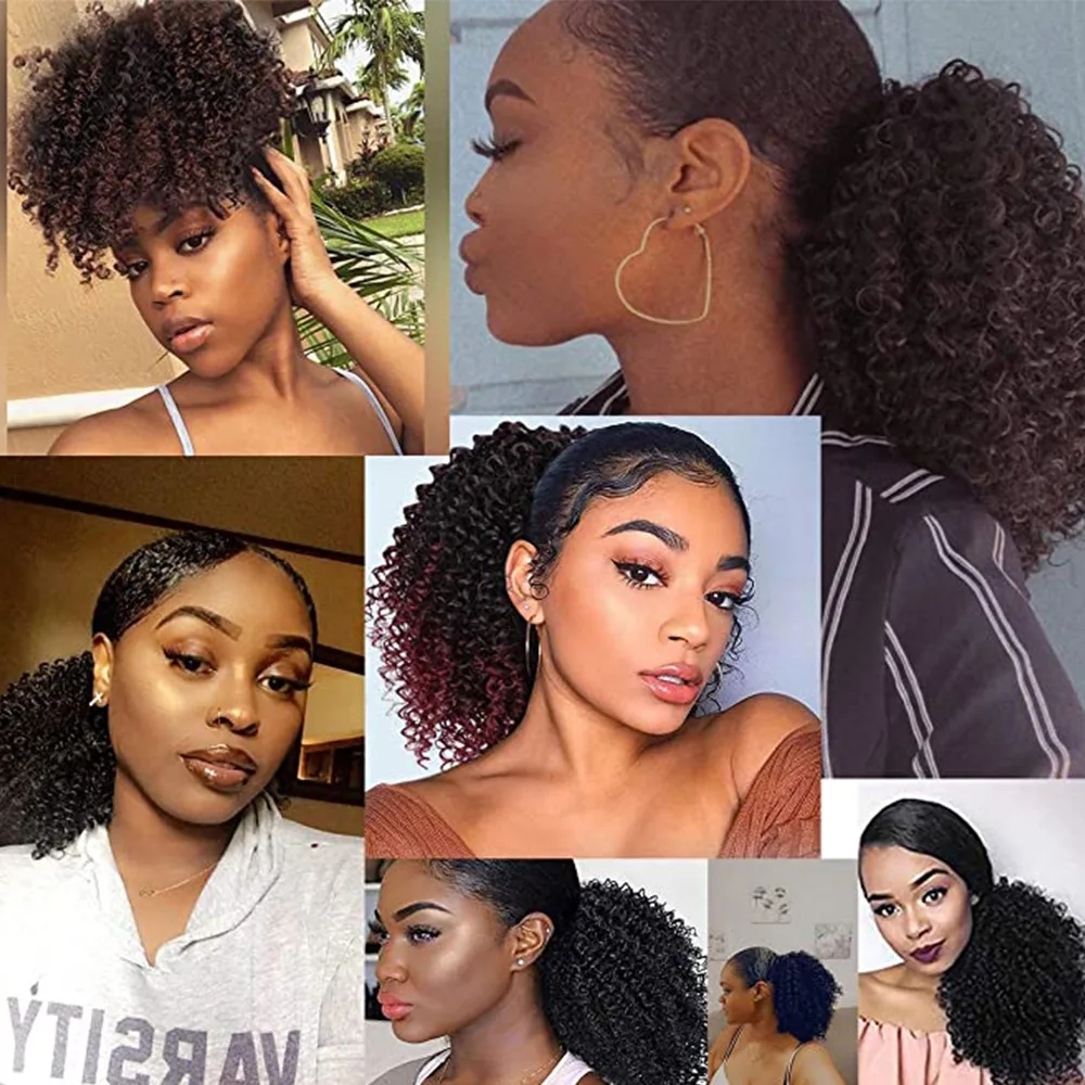 Afro Kinky Curly Ponytail Hair Extensions Drawstring Afro Short Puff Chignon Synthetic Puff Clip in Hairpiece For Black Women