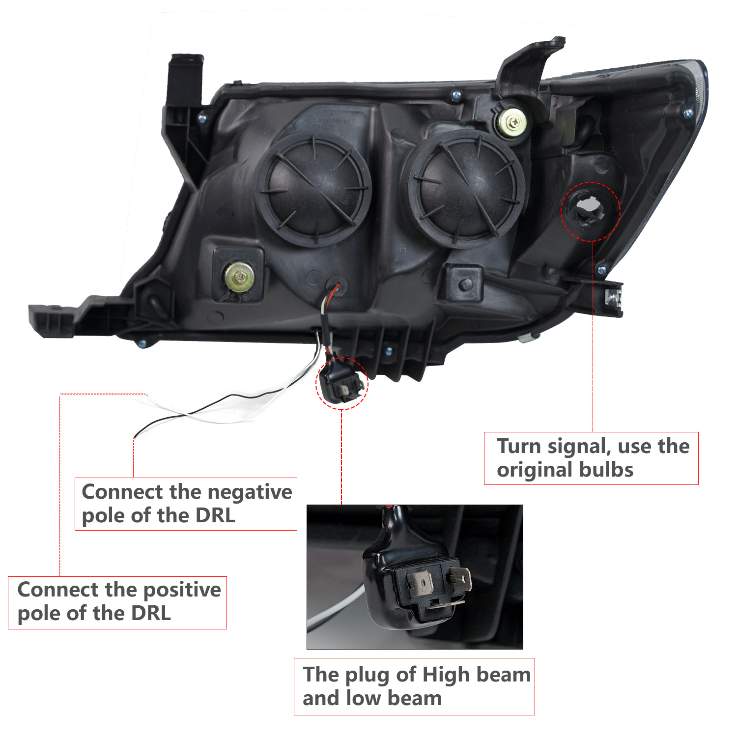 Ampoules de phares LED pour Toyota Hilux 2012 – 2014, feux de circulation à lentille double faisceau DRL, assemblage de phares à faisceau haut