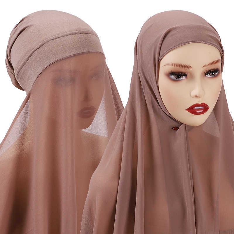 bandeaux Hijab avec undercap attaché en mousseline de soie hijab foulard instantané hijab femmes musulmanes fashion têtes shls turban hijab pour les femmes y23