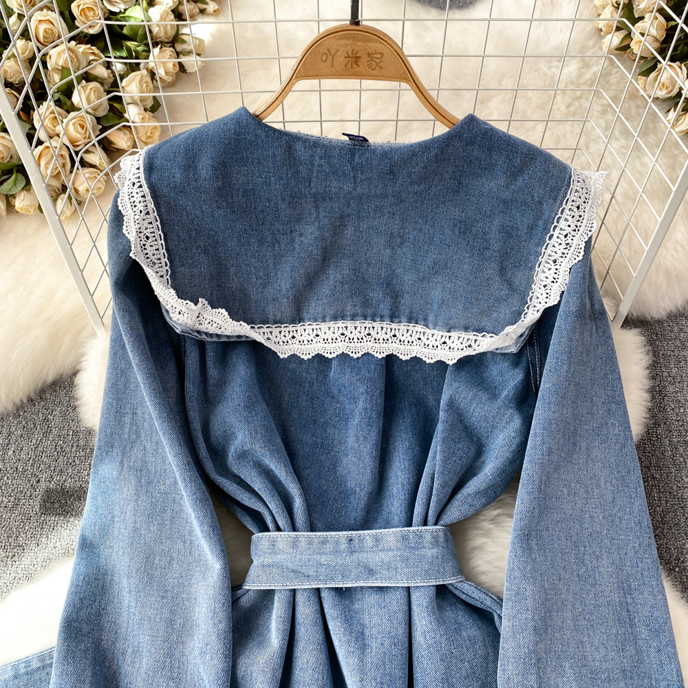 Basic Casual Dresses Women Long Sleeve Denim Single Breasted Waist Short Dress Vestidos Sweet Korean Fashion Tide Spring Autumn 2024