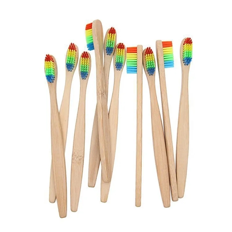 使い捨ての歯ブラシ天然竹の歯ブラシ卸売環境木製の虹のケアソフトブリスル使い捨て歯ブラシ
