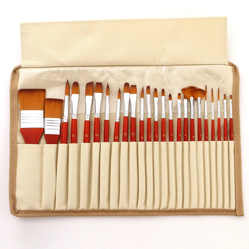 Outils de maquillage, vente de 24 ensembles de pinceaux en laine de Nylon avec quatre types de rideaux, peintures à l'huile, Gouache, aquarelle, bonne qualité, 231118