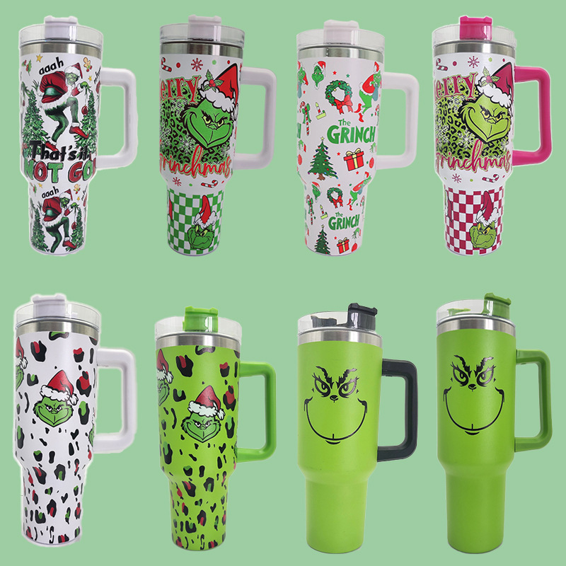 New Christmas Grinch 40oz Car Cup Handle Cup Ice Bullion Cup 304 stainless steel vacuum cup