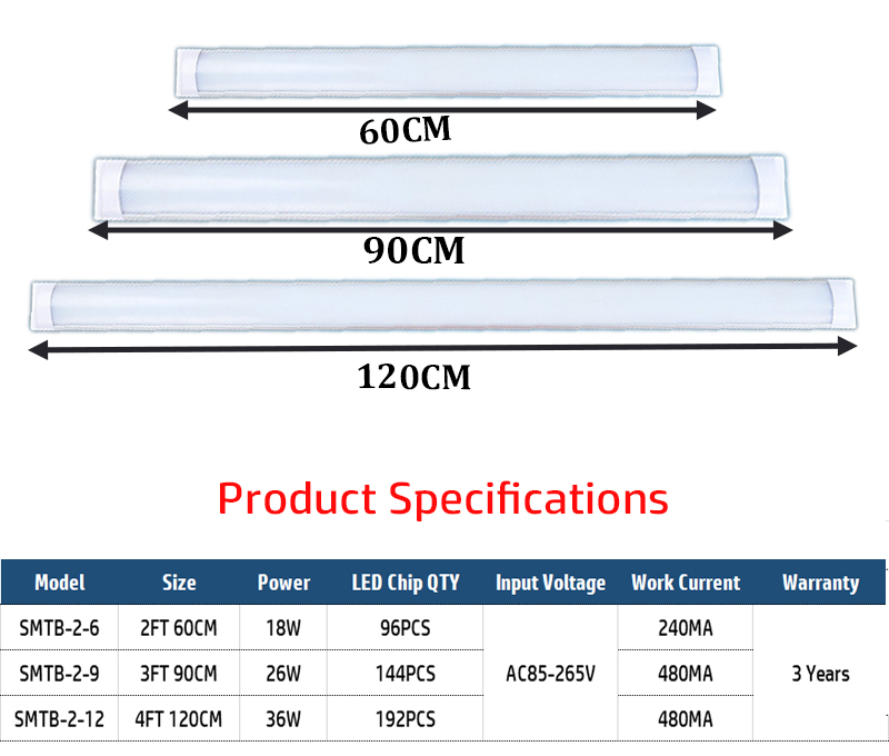 Lampe LED Tri-Proof, tube étanche à l'humidité, lampe anti-déflagrante, plafonnier salle de bain, applique murale, éclairage de garage, lampes d'atelier, 120 cm 36 W, 60 cm 18 W, de 10