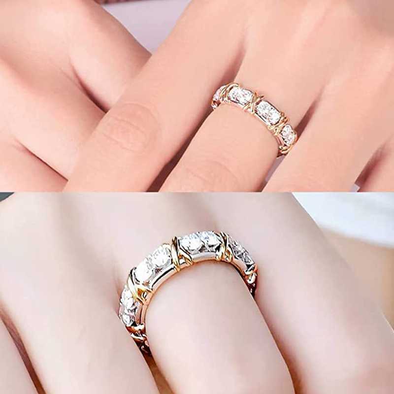 Anneaux de bande Bague en cristal brillant Bague de mise en forme de zircon magnétique X Criss Cross Soulager l'anxiété Bague Threanic Triple-Spin Ring Bandes de fiançailles