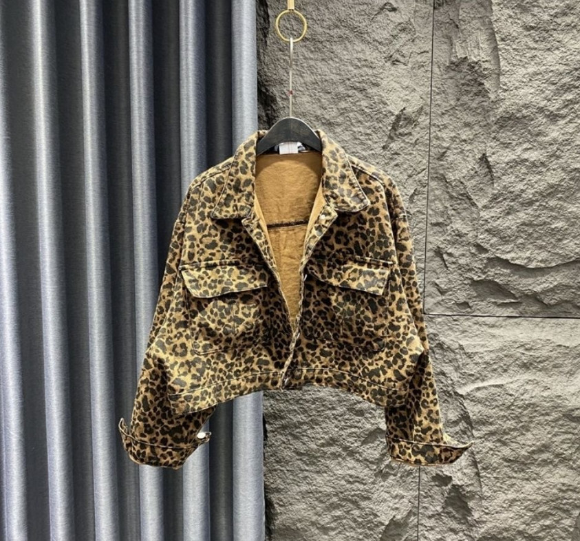 Old Girls leopard grain jacket big kids lapel single breasted long sleeve outwear teenagers all-matching casual clothing Z5481