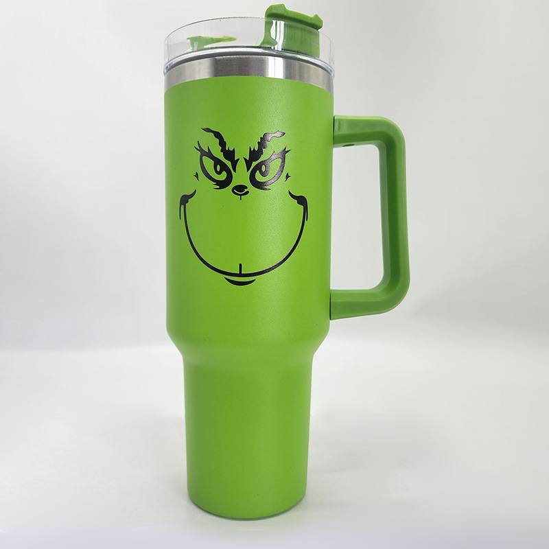 Nieuwe Kerst Grinch 40oz Car Cup Handle Cup Ice Bullion Cup 304 roestvrijstalen vacuümbeker