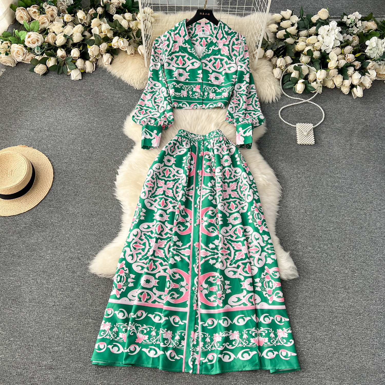 Two Piece Dress Runway Blue And White Porcelain Outfits Women