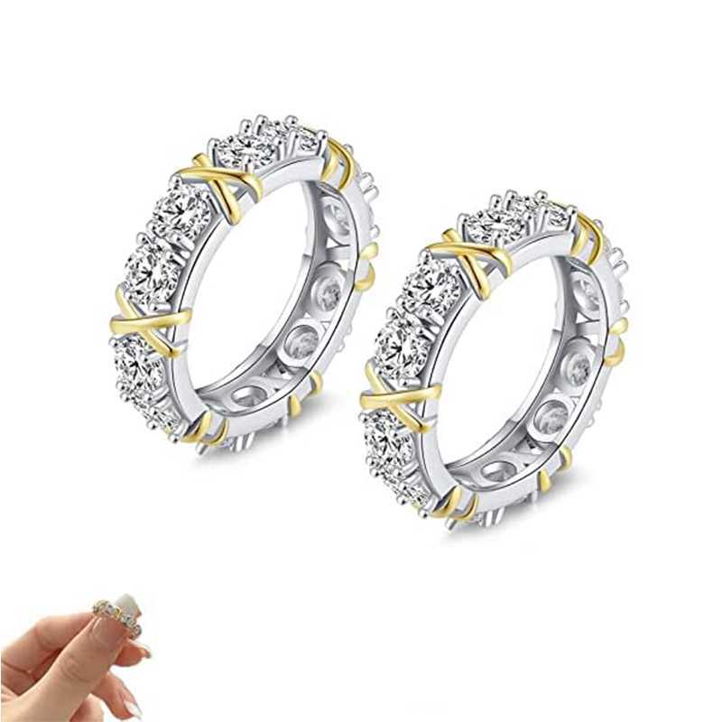 Anneaux de bande Bague en cristal brillant Bague de mise en forme de zircon magnétique X Criss Cross Soulager l'anxiété Bague Threanic Triple-Spin Ring Bandes de fiançailles