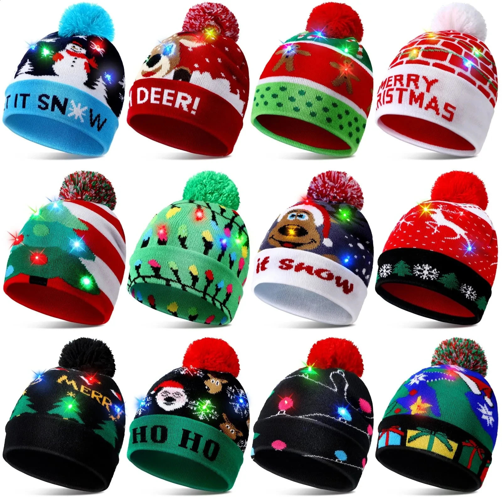 Party Hats 2024 LED Christmas Hat Creative Flashing Led Light Knitted Snowman Winter Warm Color Cap Gift 231118