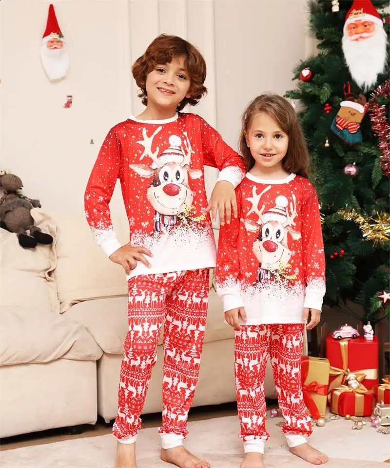 Família combinando roupas de natal conjunto de roupas adultos crianças roupas pai filho pijamas natal alce impresso pijamas 231118