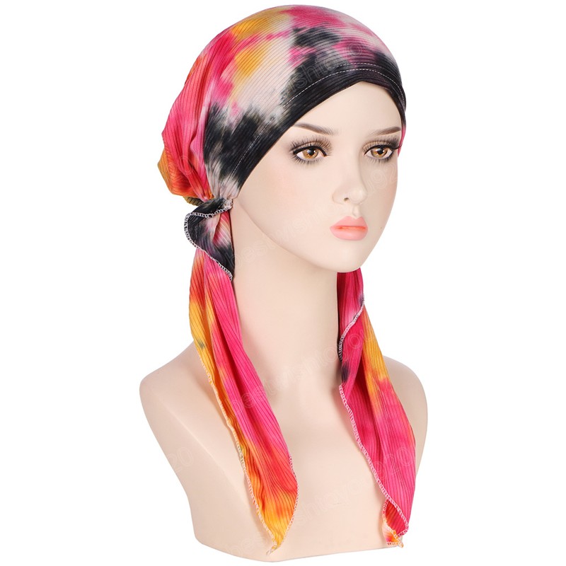 Pre-Legato Turbante Donne Chemio Cap Hijab Musulmano Tappi Interni Perdita di Capelli Copertura Berretti Bonnet Coda Lunga Foulard Cappello Headwrap Caps