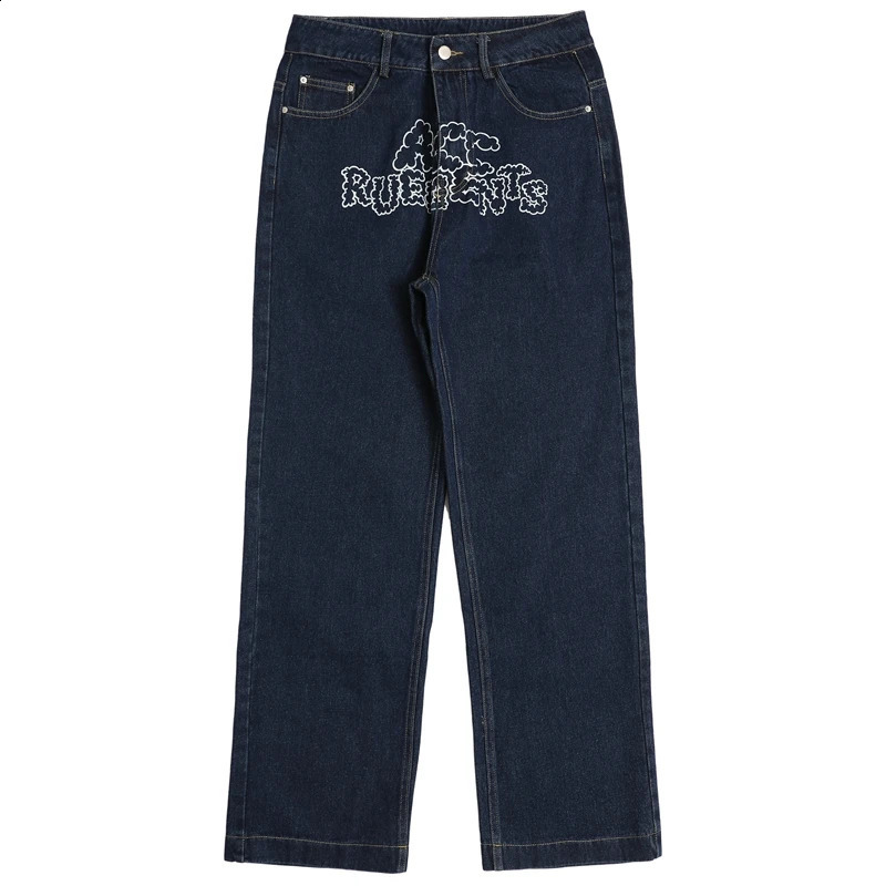 Lettre de jeans masculin met en vedette des graffitis imprimement large jambe large et pantalon de jeans noir pour hommes et femmes hétérosexuels de jean surdimensionné décontracté 231118