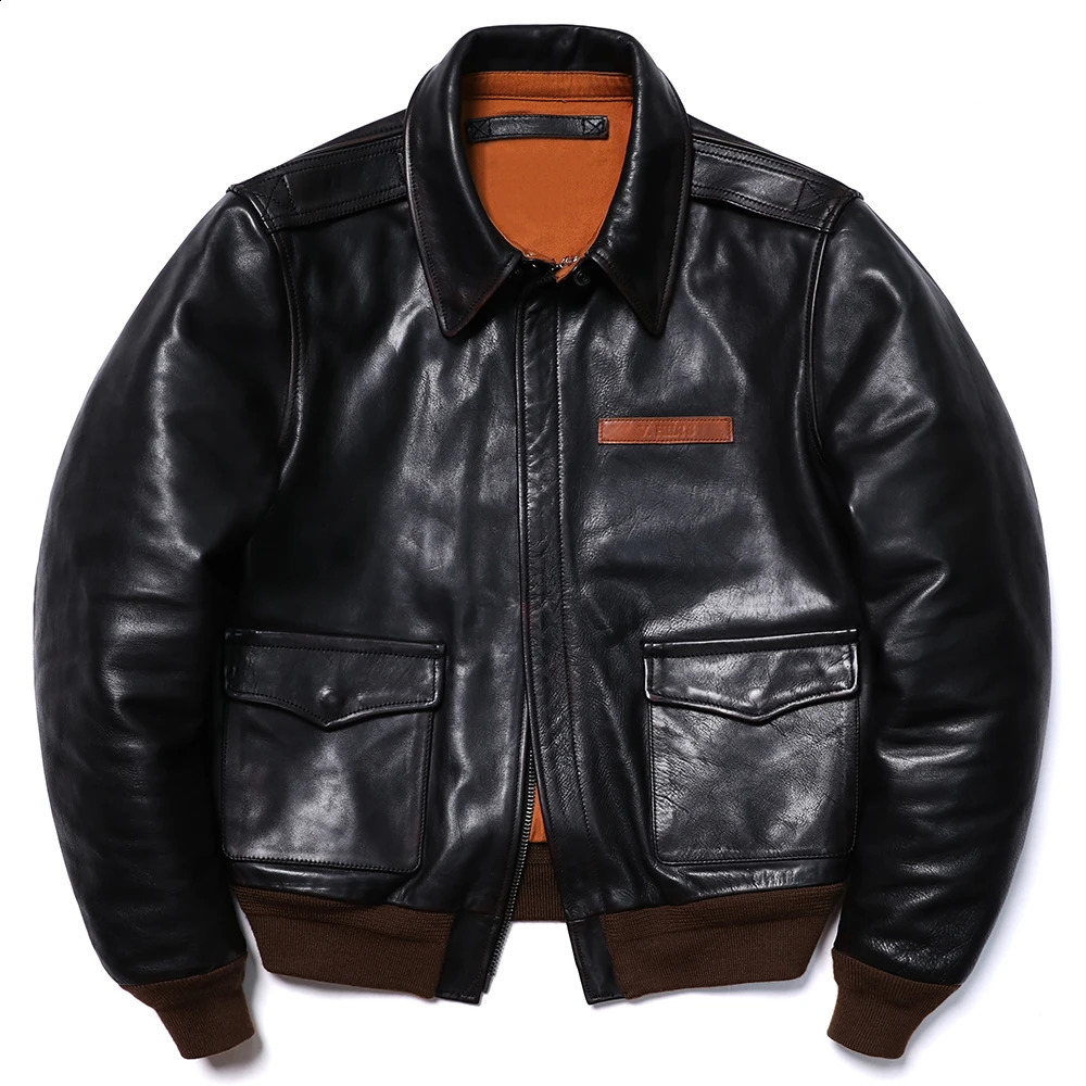 Chaqueta de piel de caballo bicolor de alta calidad tipo A2 clásica de imitación de cuero para hombre abrigo retro de motocicleta de Colth Vintage de la Fuerza Aérea genuina 231118