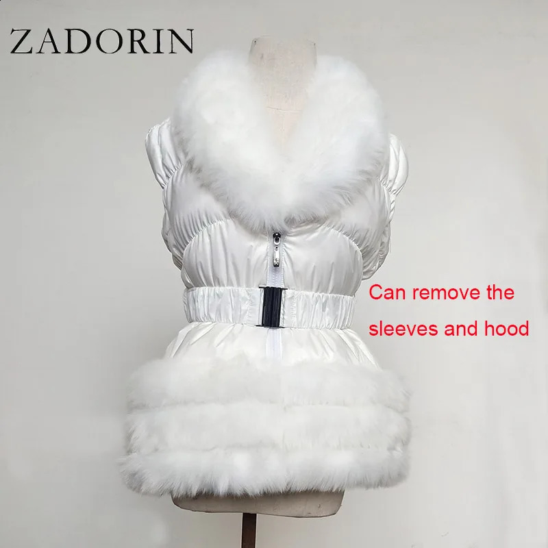 Women's Fur Faux ZADORIN Winter Coat Women Fashion Detachable Sleeves Hood Duck Down Coats Hooded Black Puffer Jacket Outwear 231118