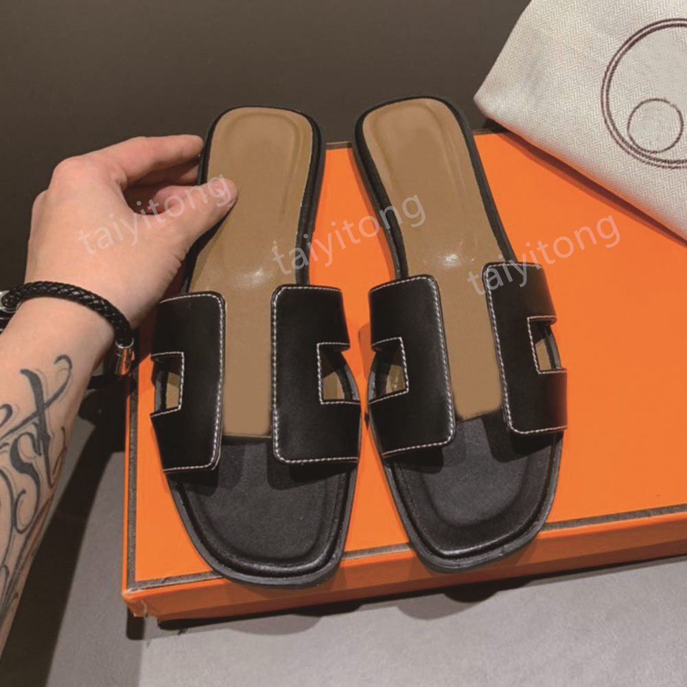 Kvinnor tofflor designer läder sandaler sommar platt sandaler flip flop krokodil hud glider damer strand sandal toffel med låda