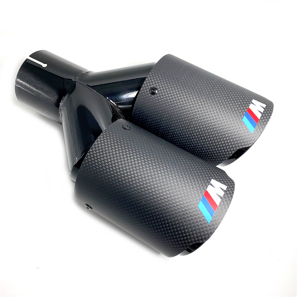 Wholesale Dual Car M LOGO Exhaust Pipes Glossy Carbon With Black Stainless Steel Exhaust Muffler Tips for VW AUDI BENZ BMW PORSCHE Muffler End Pipe