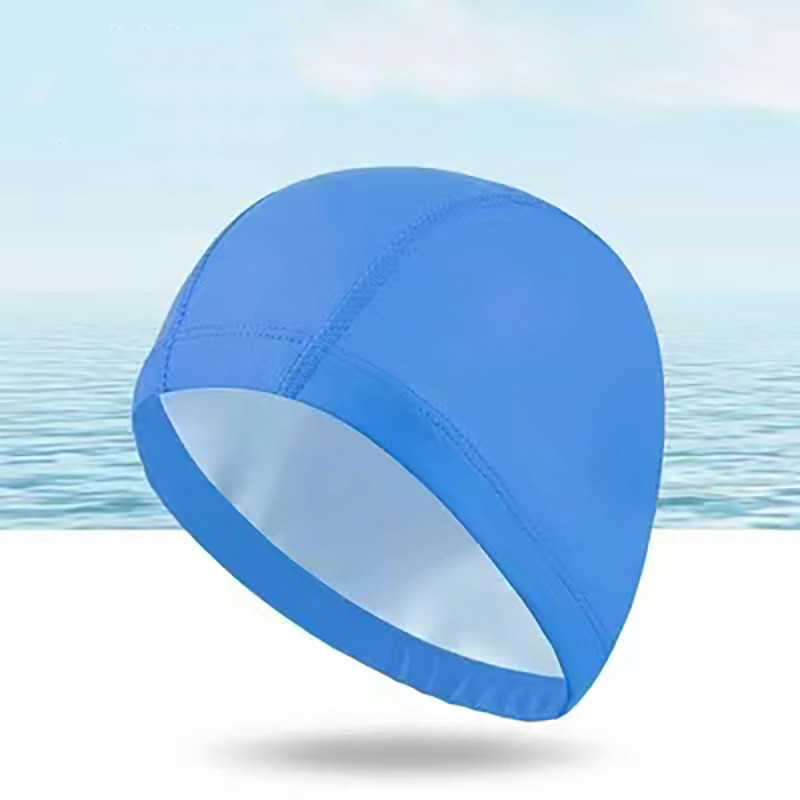 Swimming caps PU Waterproof Swimming Caps for Men Women High Elastic Pool Swimming Hat Solid Color Ear Protection Long Hair Bathing Swim Caps P230418