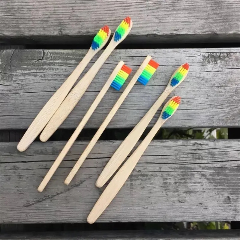 Disposable Toothbrushes Natural Bamboo Toothbrush Wholesale Environment Wooden Rainbow Oral Care Soft Bristle Disposable Toothbrushe