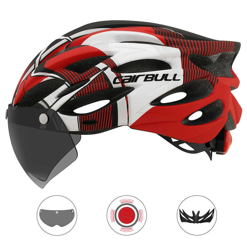 Cycling Helmets CAIRBULL Cycling Helmet Integrally-molded MTB Mountain Bike Taillight Helmet Removable Lens Visor Cycling Mens Womens Helmet P230419