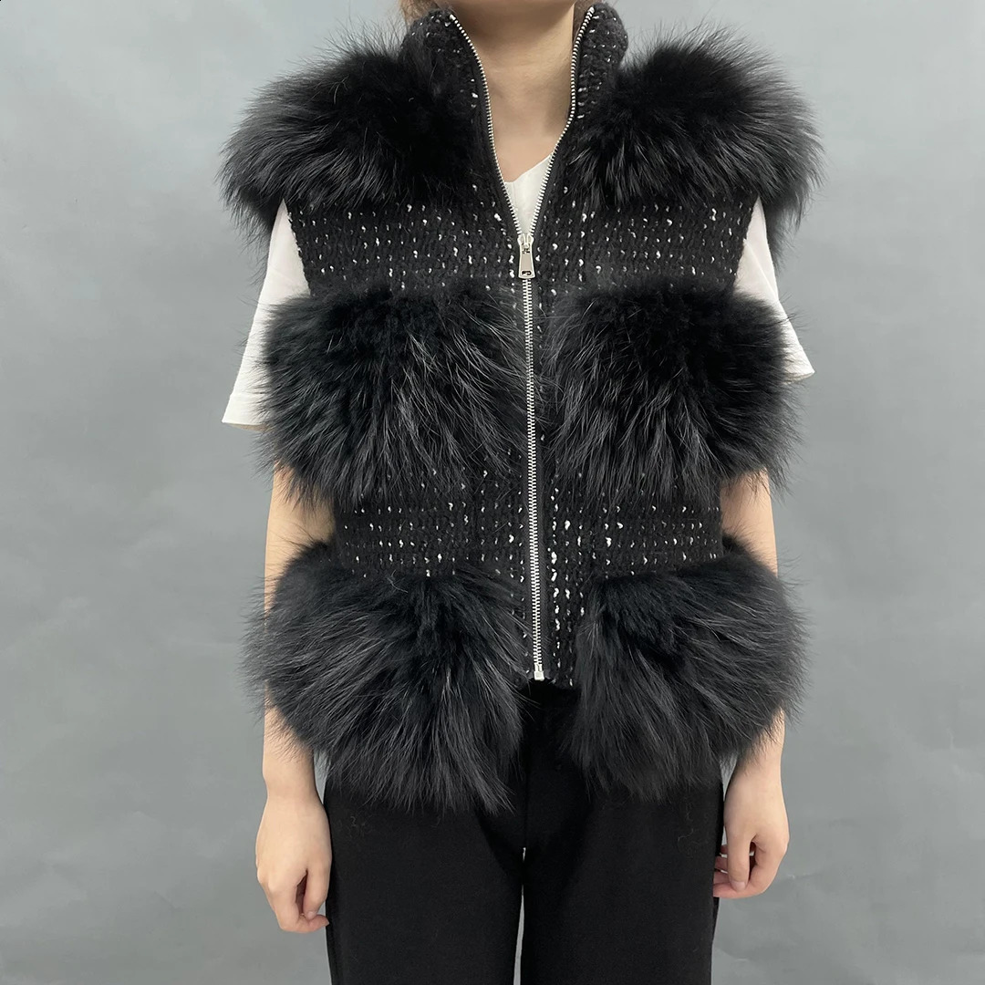 Dames Bont Faux Echt Vest Dames Wasbeer Mode Winter Wollen Blends Jas Toevallig Pluizig Vest Natuurlijk 231118