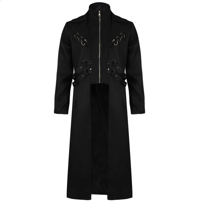 Misto lana da uomo Giacca da frac Steampunk nera da uomo Trench gotico vittoriano da uomo Giacche da pirata rinascimentali Costume di Halloween S-5XL 231101