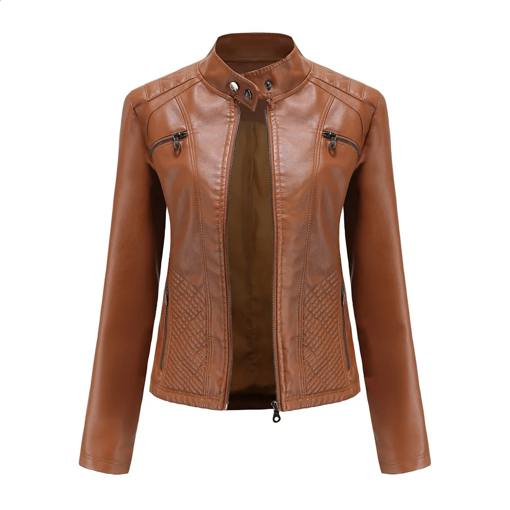 Veste en cuir simili cuir femme automne printemps femme Moto Biker vestes à glissière rouge noir abricot café manteau dames vêtements d'extérieur S-3XL 231118