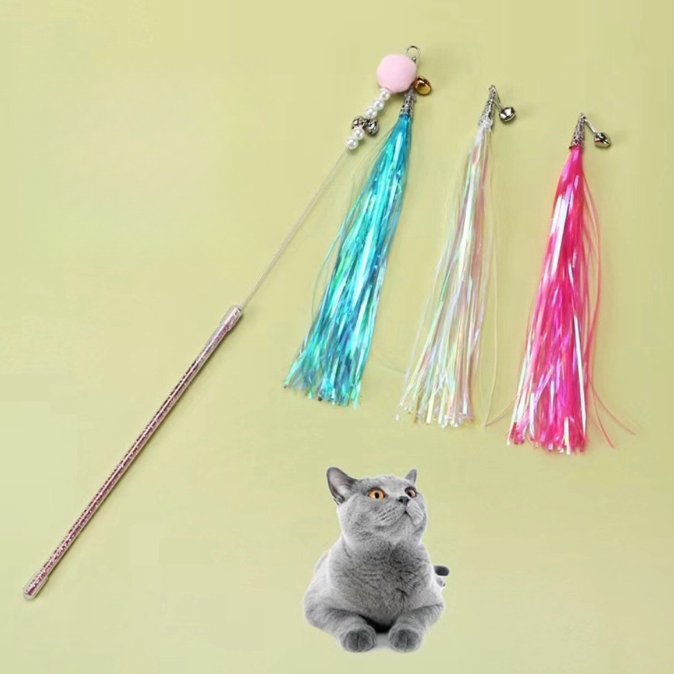 Cat toy Fairy cat ticker stick Colorful tassel ribbon ring paper cat ticker with bell fun cat magic