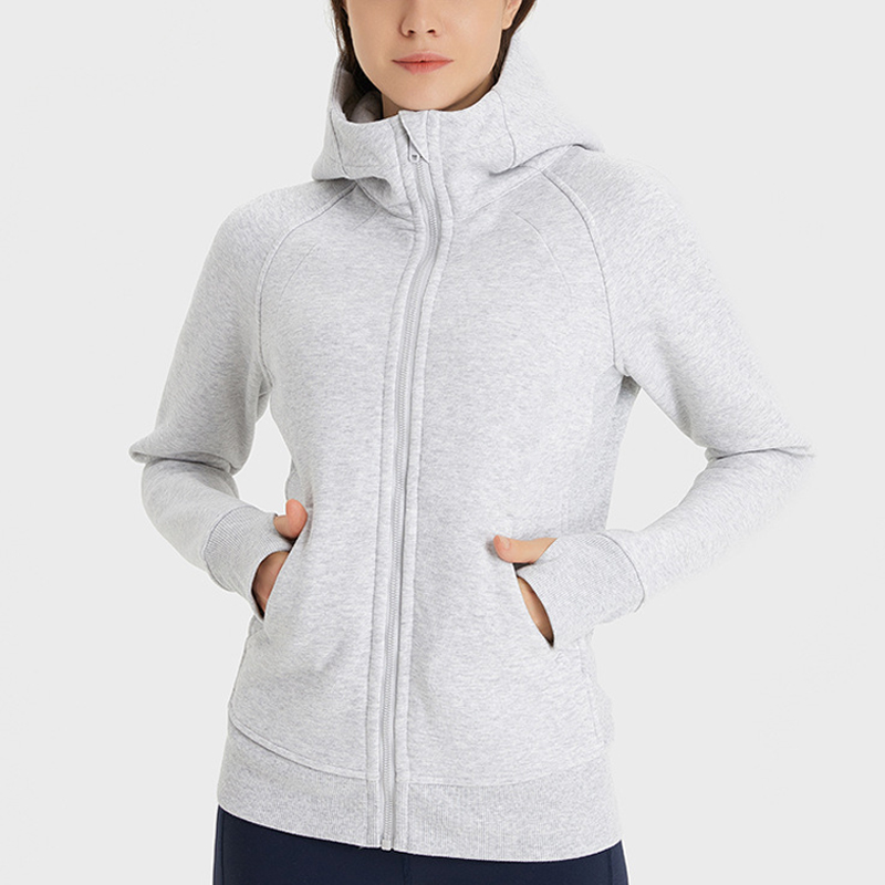 Full Zip Hoodie Hip Comprimento Yoga Outfits Tops Tracksuit LU-192 Gym Casaco Mistura de Algodão Fleece Sports Hoodies Clássico Fit Moletons Mulheres Jaqueta Com Capuz Top