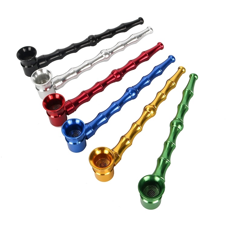 Cachimbos para fumar, haste de tabaco pequena portátil de bambu para cachimbo de metal